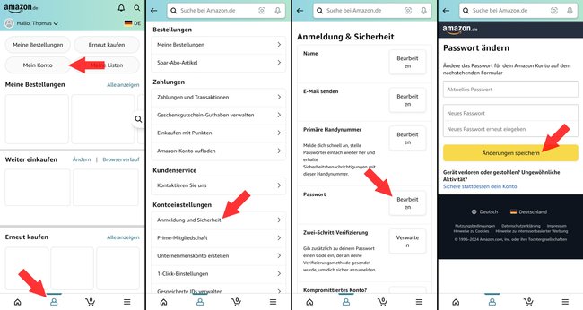 Amazon Passwort aendern App Smartphone Mobilgeraet