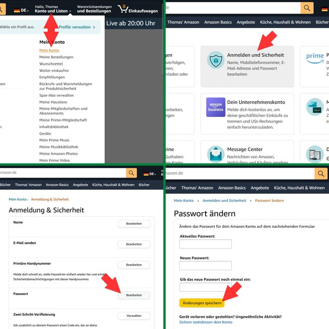 Amazon Passwort aendern PC Browser