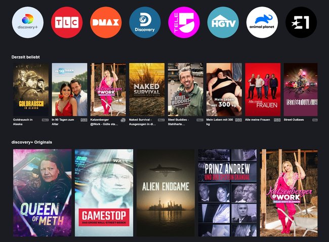 Discovery Plus On-Demand-Inhalte