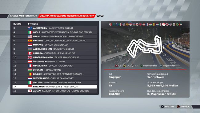 Setup für Singapur in F1 22 (Quelle: Screenshot GIGA).