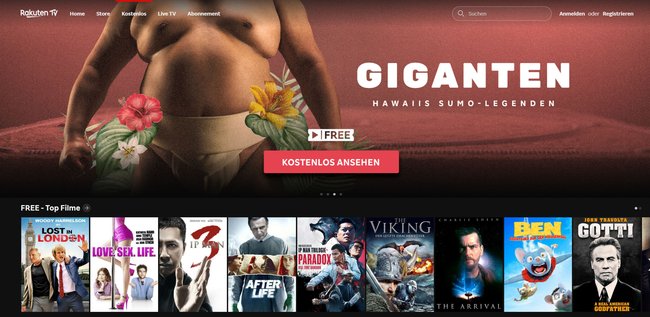 Rakuten-TV Filme auf der Startseite