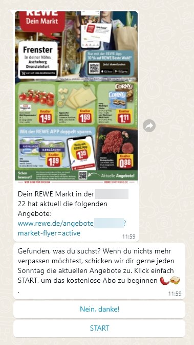 Ansicht in WhatsApp: Link zum Rewe Prospekt