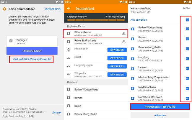 Osmand: So ladet ihr Karten für die Offline-Navigation herunter. (Bildquelle: GIGA)