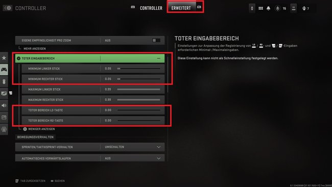 Verändert in CoD MW 2 die Deadzone für eure Trigger und eure Sticks. (Bildquelle: Screenshot GIGA)