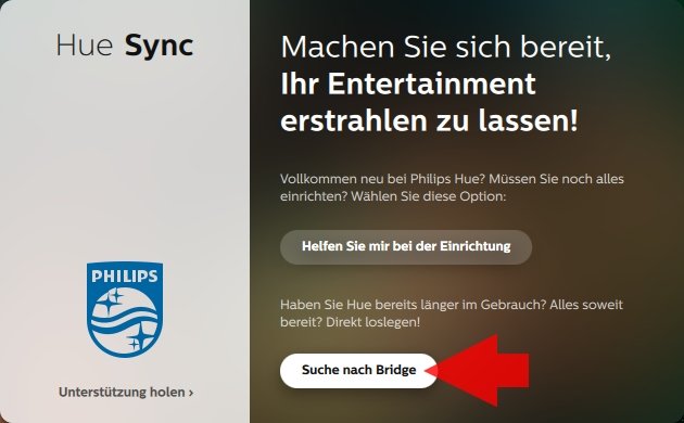 Philips Hue Sync App PC Suche nach Bridge
