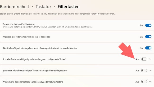Windows 11 Anschlagsverzoegerung deaktivieren