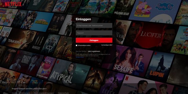 Screenshot einer nachgemachten Netflixseite mit Login