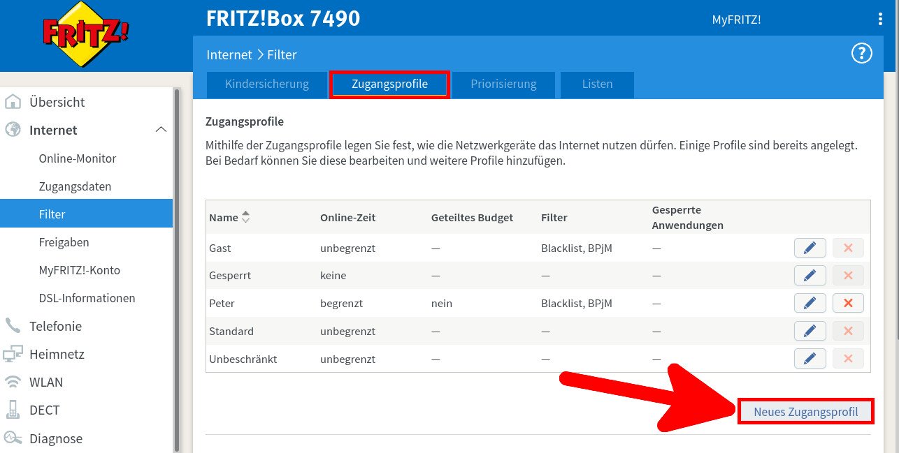 FritzboxKindersicherung einrichten Geräte & sperren