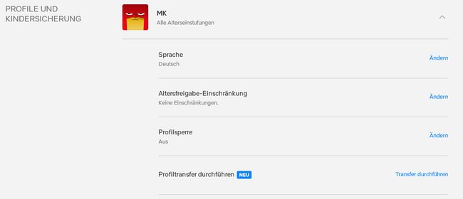 Screenshot: Netflix Kontoeinstellungen