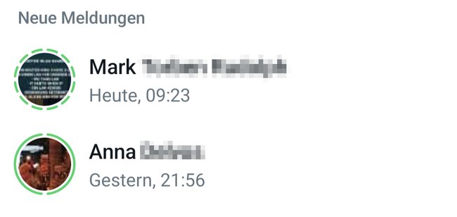 Screenshot: Grüne Kreise rund ums Profilbild bei WhatsApp