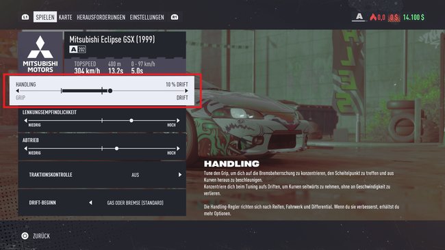 Ändert das Tuning am Fahrzeug in NfS Unbound, um besser driften zu können. (Bildquelle: Screenshot GIGA)