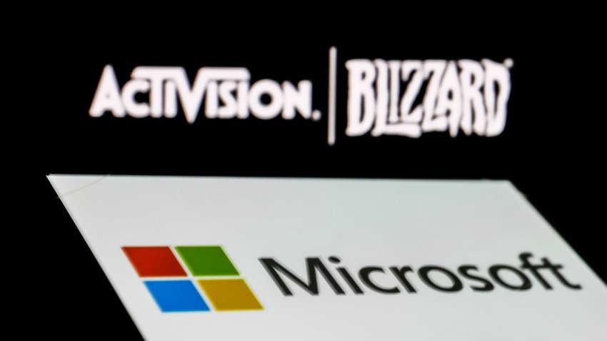 Das Bild zeigt die Logos von Microsoft und Activision Blizzard
