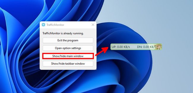 TrafficMonitor: So blendet ihr das Hauptfenster wieder ein. (Bildquelle: GIGA)
