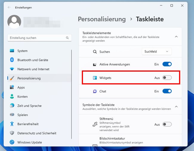 Hier deaktiviert ihr das Widget in Windows 11. Bildquelle: GIGA