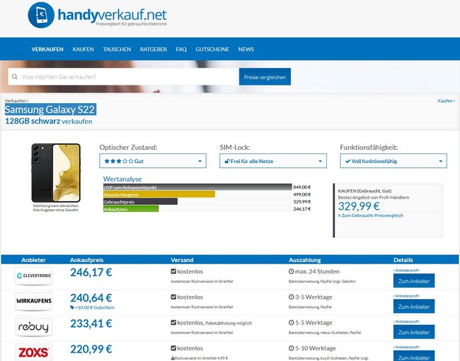 Gebrauchtes Handy verkaufen Preisvergleich handyverkauf.net