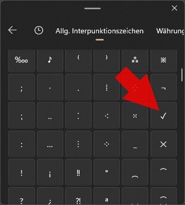 Haken Haekchen Allg. Interpunktionszeichen Windows