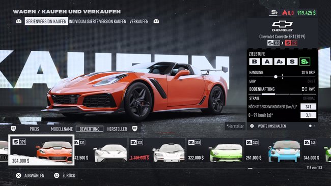 Der Chevrolet Corvette ZR1 (2019) gehört zu den besten Autos der Stufe S in NfS Unbound. (Bildquelle: Screenshot GIGA)