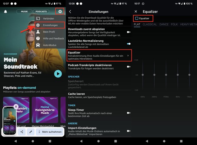 So aktiviert ihr den Amazon-Music-Equalizer. (Bildquelle: GIGA)
