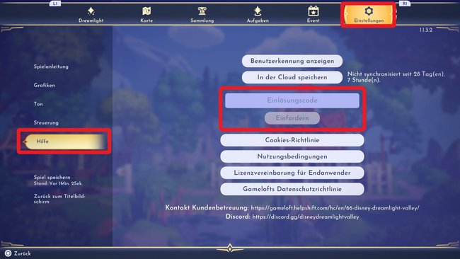 Über diesen Bildschirm im Hilfe-Menü der Einstellungen könnt ihr Codes eingeben (Quelle: Screenshot GIGA).