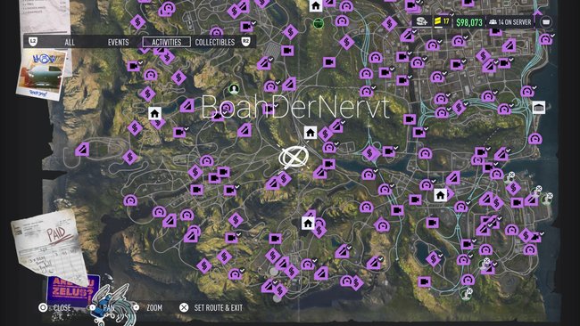 Fundorte aller Aktivitäten der südlichen Seite der Map von NfS Unbound. (Bildquelle: Reddit BoahDerNervt)