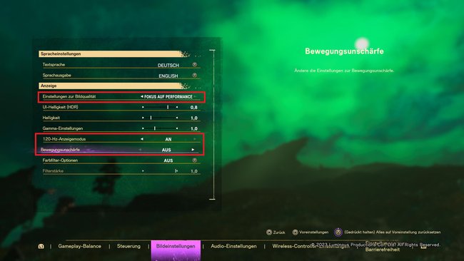 Stellt auf Fokus auf Performance, um eine bessere Framerate in Forspoken zu erhalten. (Bildquelle: Screenshot GIGA)