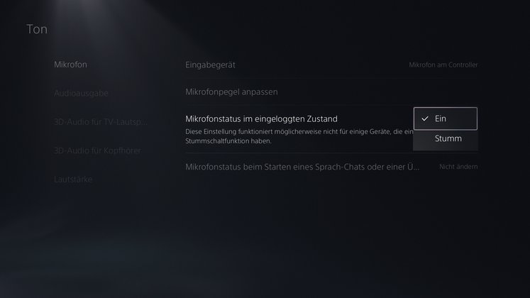 Das Bild zeigt das Einstellungsmenü der PS5