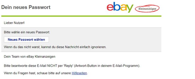 eBay Kleinanzeigen neues Passwort