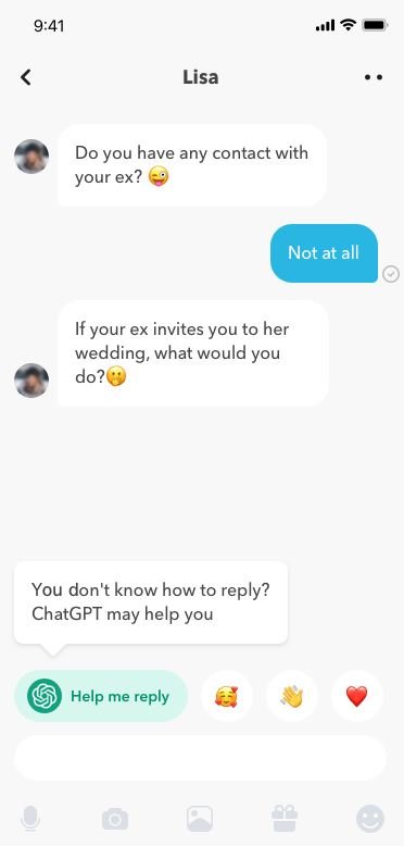 A screenshot of a chat on dating app WooPlus, created by ChatGPT.