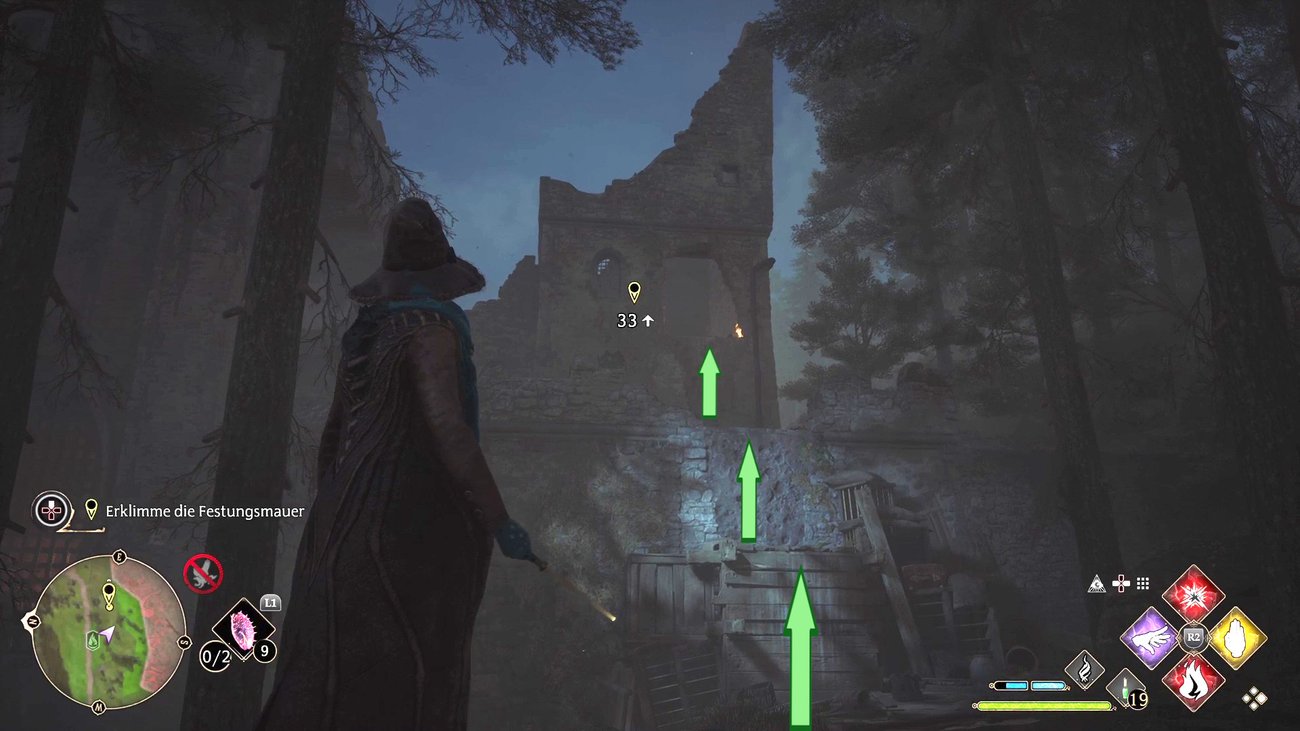 Hogwarts Legacy Erklimme die Festungsmauer in „Ganz weit oben“