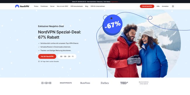 Screenshot der Startseite von NordVPN