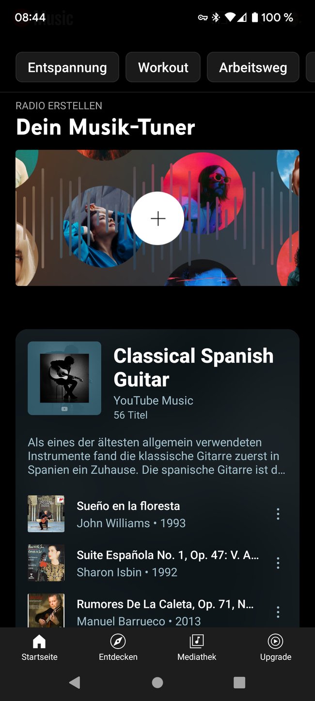 Screenshot: Hier beginnt ihr damit, eure eigene Radiostation bei YouTube Music anzulegen. Der Menüpunkt heißt "Radio erstellen – Dein Music Tuner"