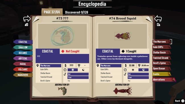In the Dredge encyclopedia you can look at all the fish species you've already caught, including the weird nasty fish.  (Image source: Team17)