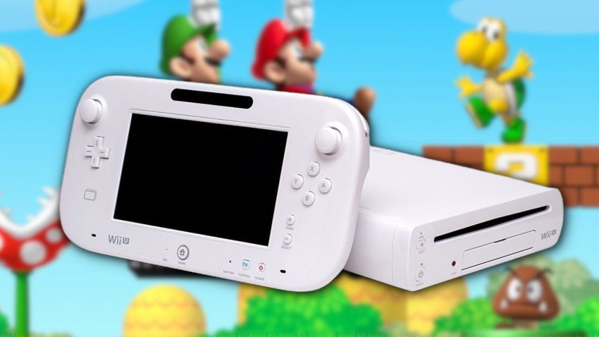 Die Wii U vor einem Super-Mario-Hintergrund.