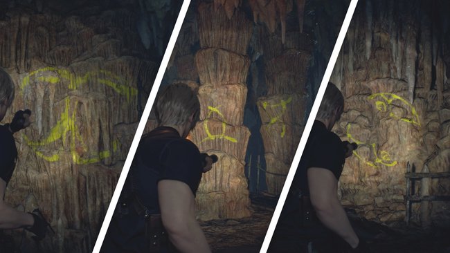 The symbols on the cave walls show you the correct solution (Source: Screenshot GIGA).
