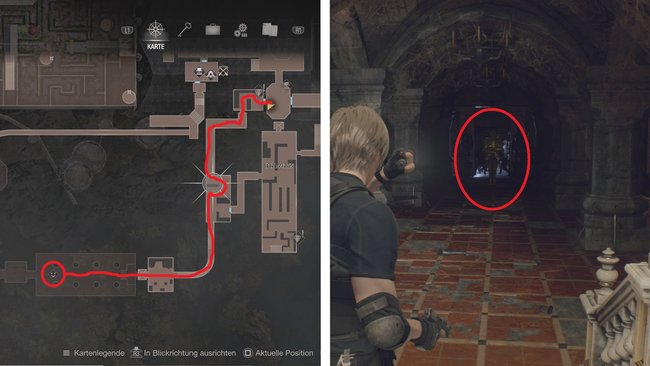 The knight is in the mausoleum where you were previously with Ashley (Source: Screenshot GIGA).