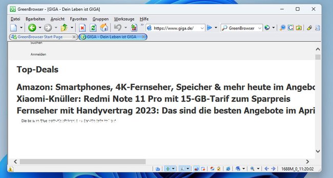 Der GreenBrowser in Windows 11. Bildquelle: GIGA