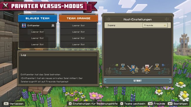 Lobby des privaten Versus-Modus von Minecraft Legends