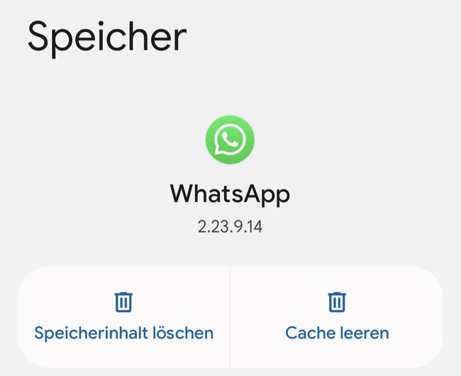 Screenshot des Fensters in den Android-Einstellungen, in dem man bei WhatsApp den Cache leeren kann.