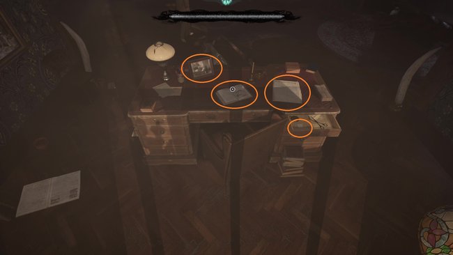 Diese vier Hinweise findet ihr am Schreibtisch im Zimmer mit dem Schwertsymbol.