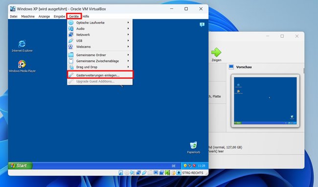 Hier installiert ihr die Virtualbox-Gasterweiterungen in Windows XP. Bildquelle: GIGA)