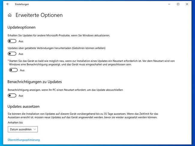 Hier konfiguriert ihr zusätzliche Update-Optionen für Windows 10. Bildquelle: GIGA
