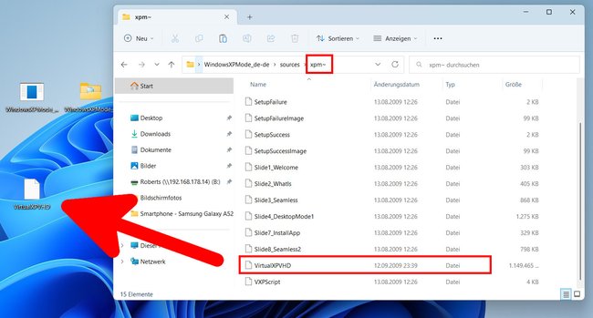 Windows 10: Aus dem Ordner xpm~ braucht ihr nur die Datei VirtualXPVHD. Bildquelle: GIGA