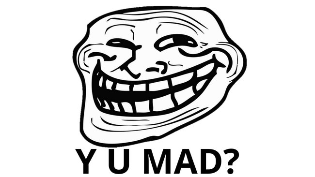 Trollface mit Meme-Text "Y u mad?"
