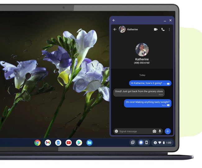 Der Messenger wird vom Smartphone auf das Chromebook gespiegelt. Bildquelle: android.com