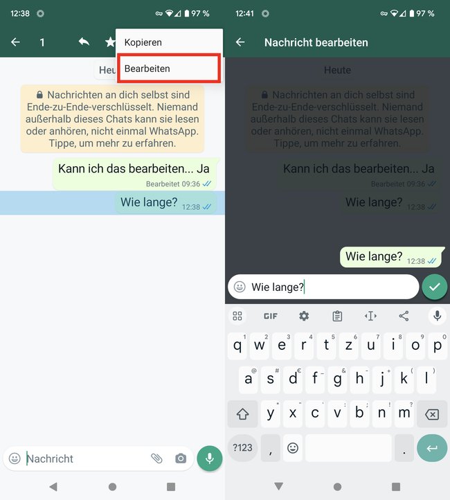 So bearbeitet ihr WhatsApp-Nachrichten nachträglich in Android. (Bildquelle: GIGA)