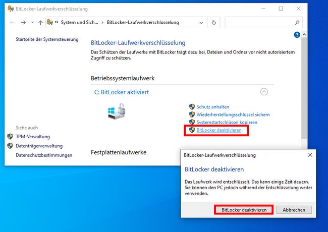 Hier deaktiviert ihr den Verschlüsselungsdienst BitLocker. (Bildquelle: GIGA)