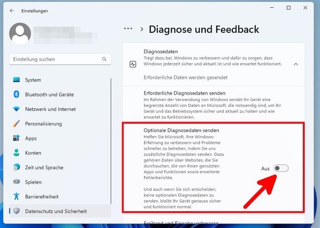 Hier beschränkt ihr das Sammeln von Nutzerdaten in Windows 11. (Bildquelle: GIGA)