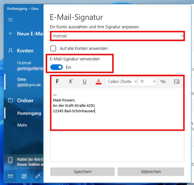 Hier ändert ihr eure E-Mail-Signatur. (Bildquelle: GIGA)