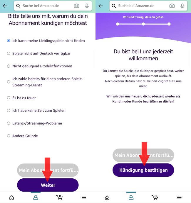 Amazon Luna kuendigen beenden App Mobielgeraet 03