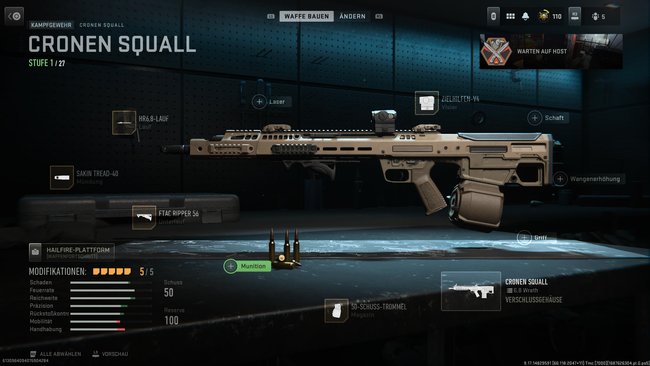 Das Cronen Squall sollte in Warzone 2 diese Aufsätze haben. (Bildquelle: Screenshot GIGA)